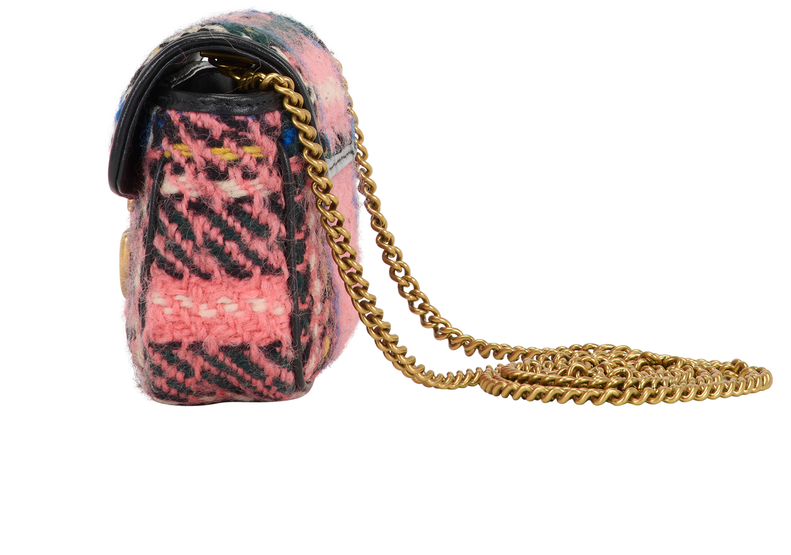 Tweed Mini Marmont, &pound;595, Handbags, Blue/Pink, Fabric/Leather/Tweed, Bottom view